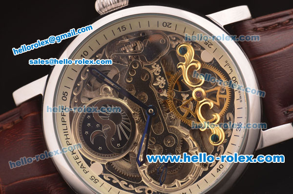 Patek Philippe Skeleton Tourbillon SM Phase Automatic Steel Case Brown Leather Strap - Click Image to Close